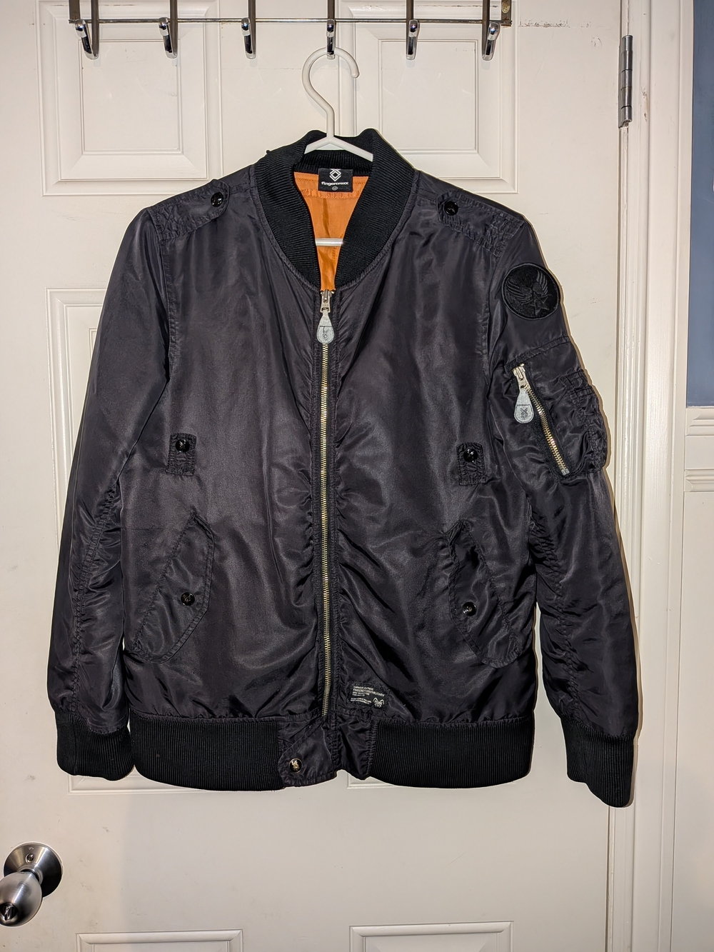 Fingercroxx Black MA-1 Flight Bomber Jacket Streetwear Size Medium